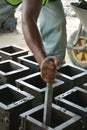 Cube test. Mould of concrete for checking of concrete quality work or compression tests. Royalty Free Stock Photo